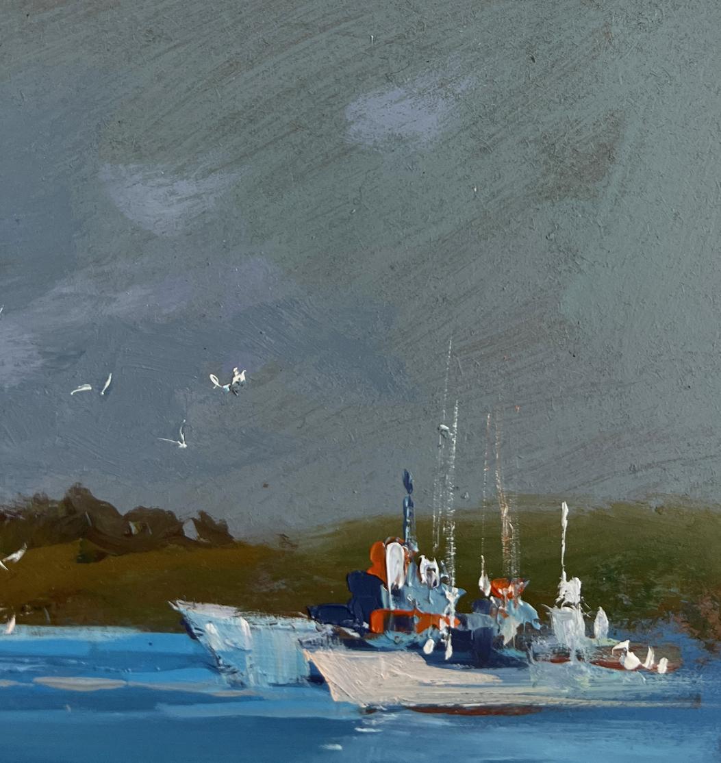 Oil painting of fishing boat in storm by Yuriy Suprunchuk