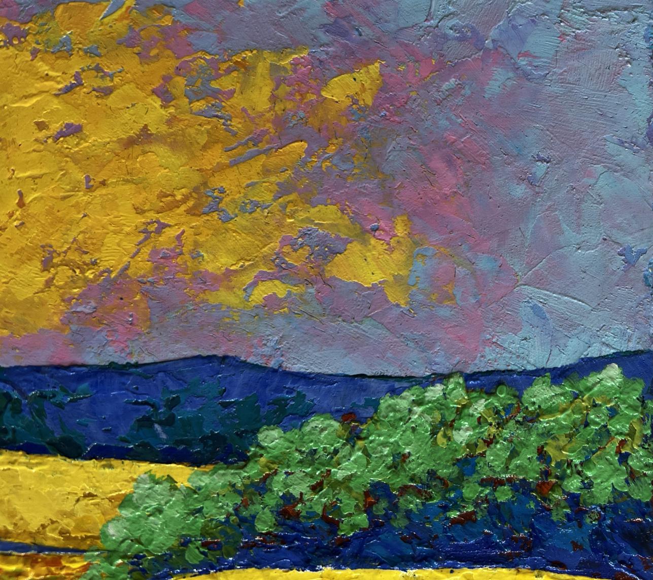 Vibrant oil painting Evening sun over the fields by V. Zadorozhnya