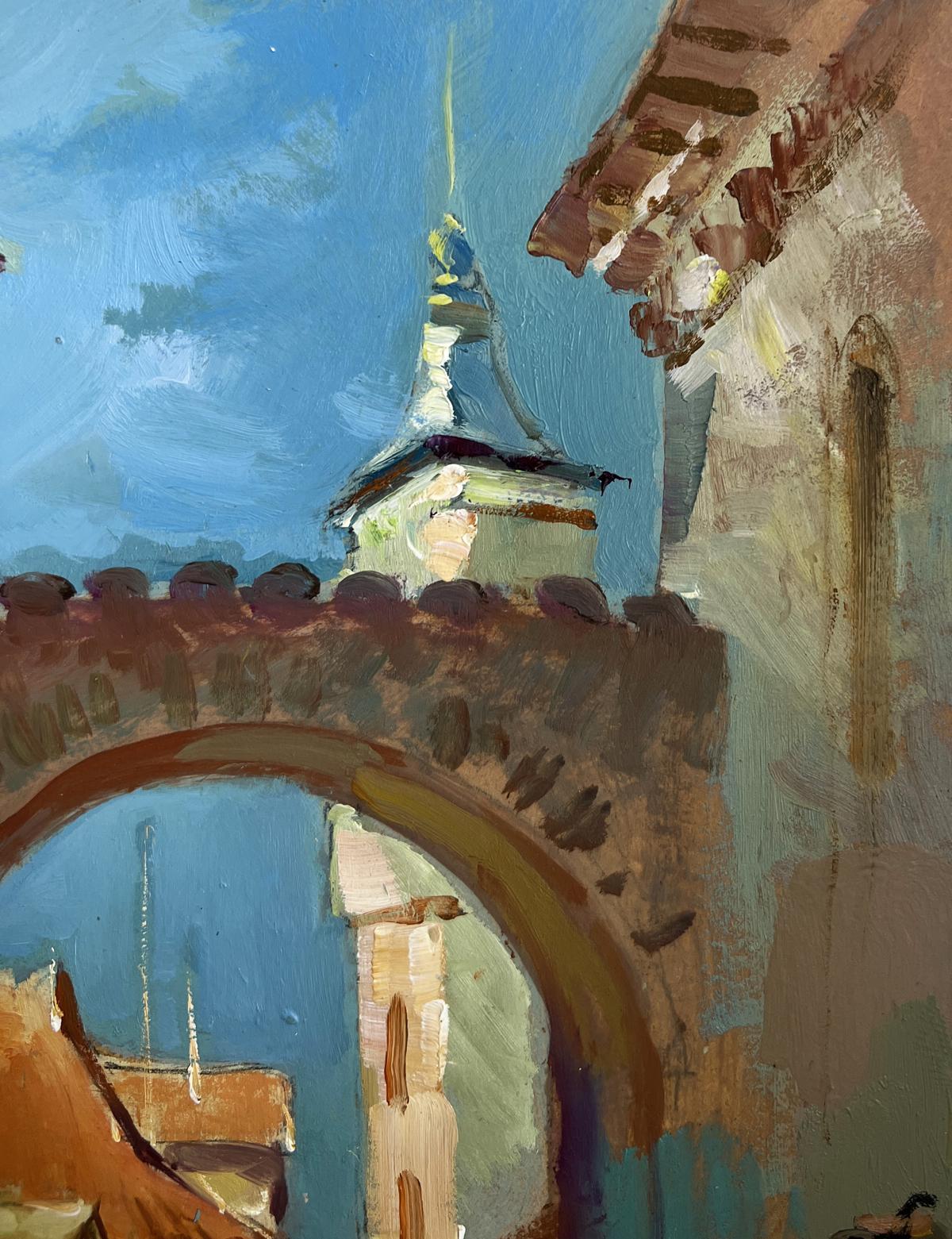 Oil painting of Old city street stone archway by Yuriy Suprunchuk