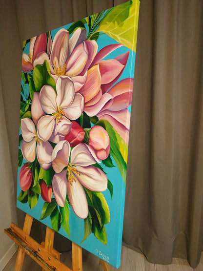 Oil painting Delicate spring flowers by Oksana Sklym on easel