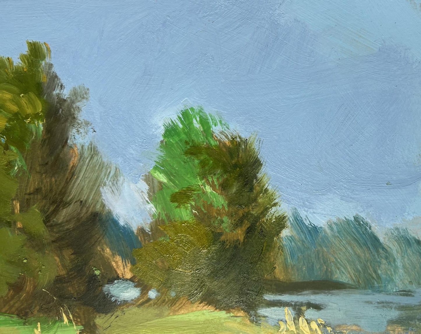 Oil painting A downpour is approaching by the river by Yuriy Suprunchuk