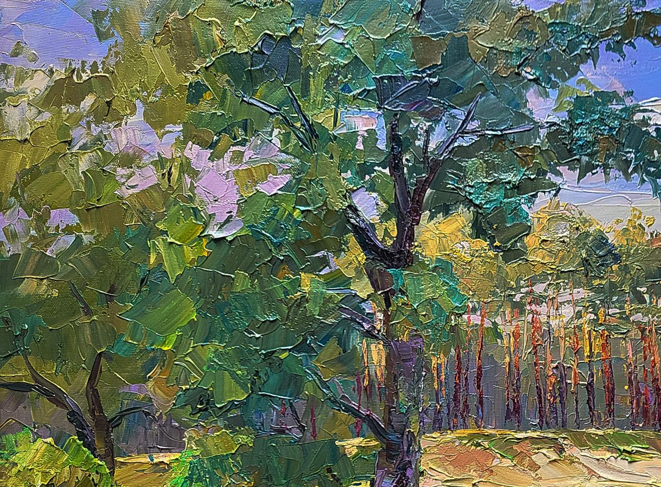 Textured impressionist oil painting The edge of the village by Boris Serdyuk
