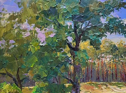 Textured impressionist oil painting The edge of the village by Boris Serdyuk