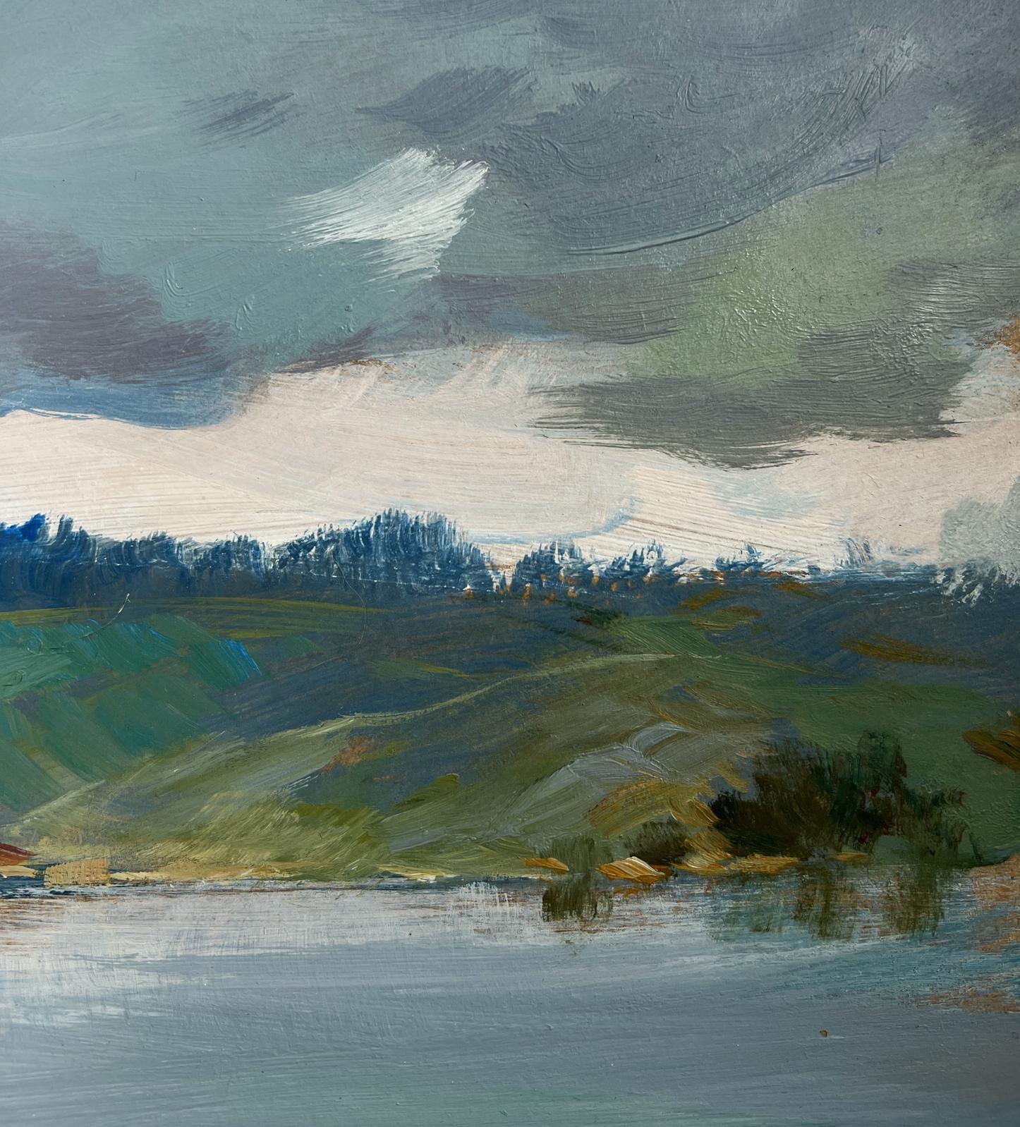 Oil painting of river near village by Yuriy Suprunchuk serene landscape