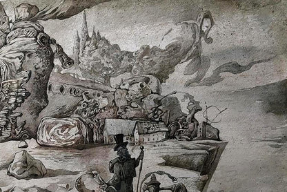 Detailed black-and-white ink drawing of Musics Caprice by Yuriy Laptev