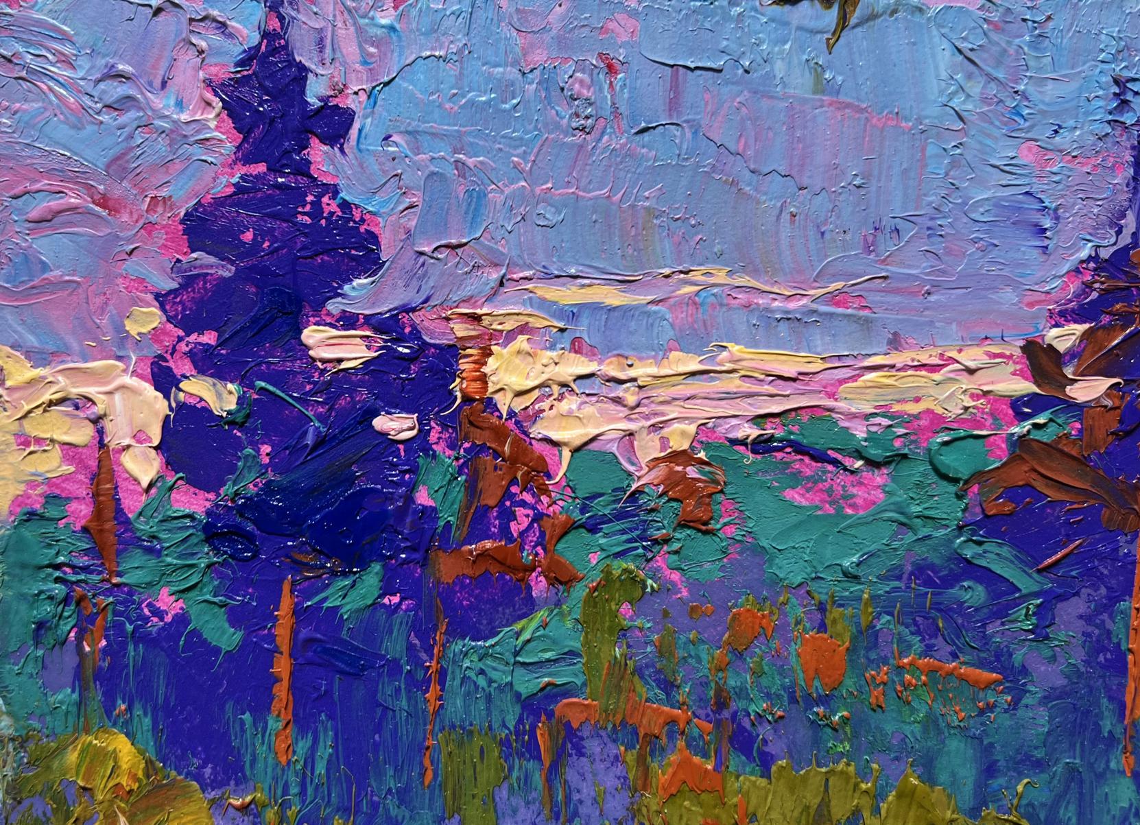 Oil painting Meeting the dawn in nature by Oleksiy Ivanyuk vibrant textured artwork
