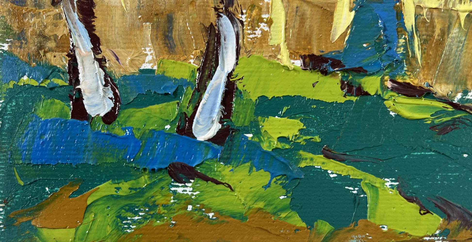 Oil painting Spring Awakening by Oleksiy Ivanyuk, vibrant abstract greens and blues