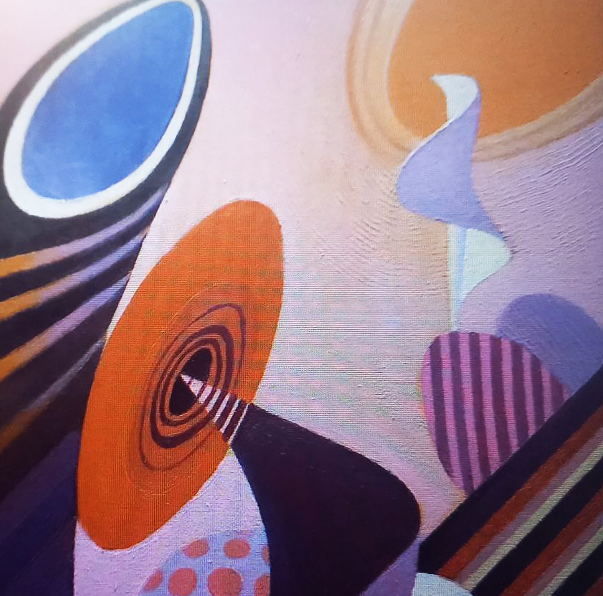 Oil painting Ovals by Alexander Strashevich with swirling orange blue purple shapes