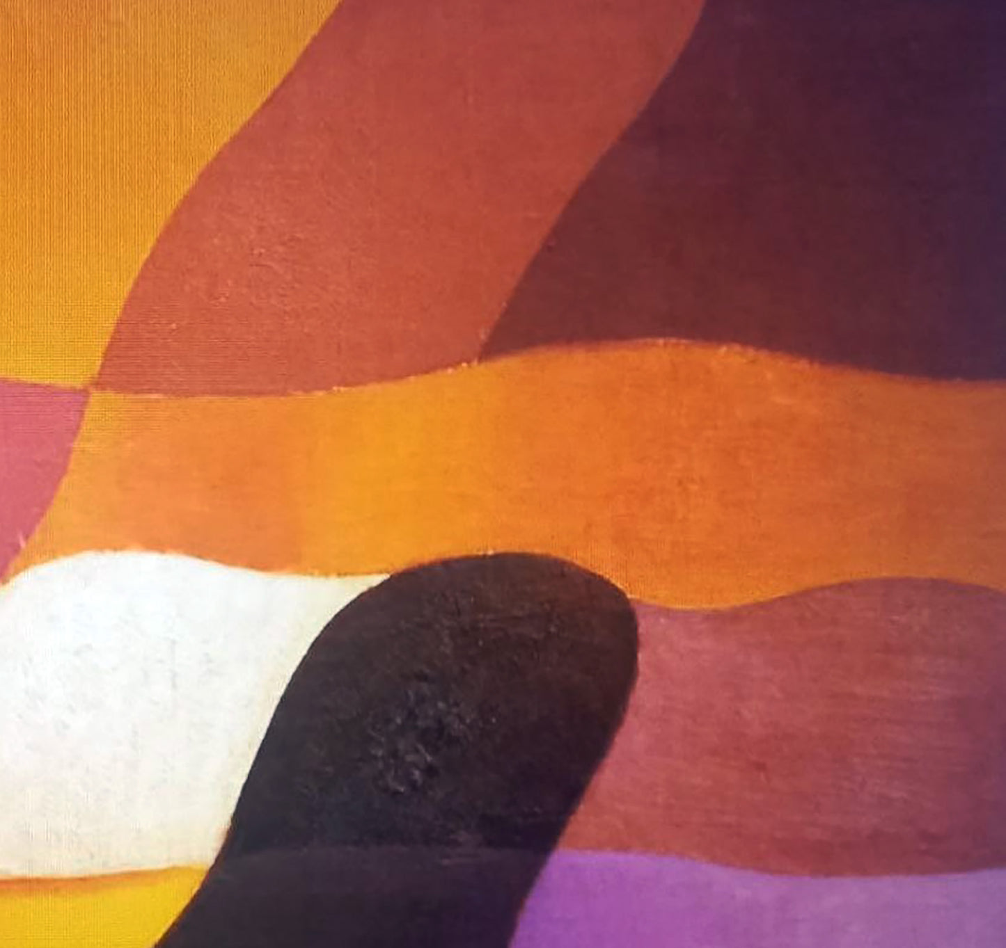 Oil painting Plasticity of Lines by Alexander Strashevich: black textured shape on orange purple white waves