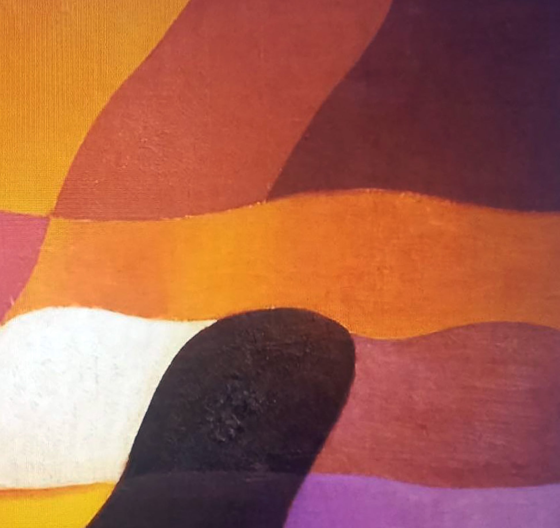 Oil painting Plasticity of Lines by Alexander Strashevich: black textured shape on orange purple white waves