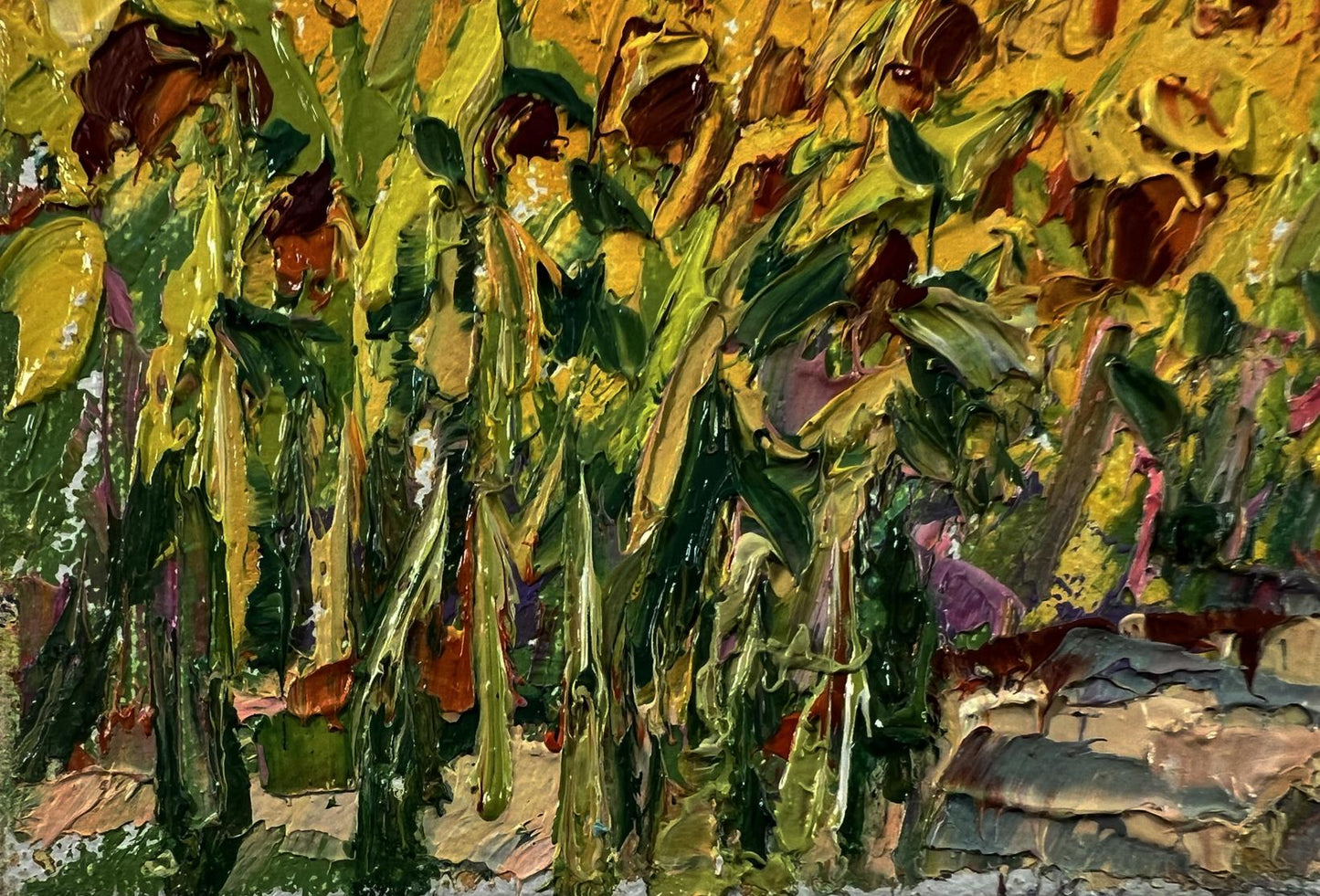 Vibrant impressionist oil painting of sunflowers field by Oleksiy Ivanyuk