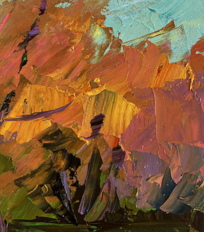 Vibrant oil painting Quiet autumn in sun rays by Boris Serdyuk