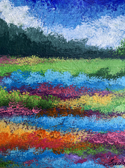Vibrant Fields of Flowers oil painting by V. Zadorozhnya in bold textured colors