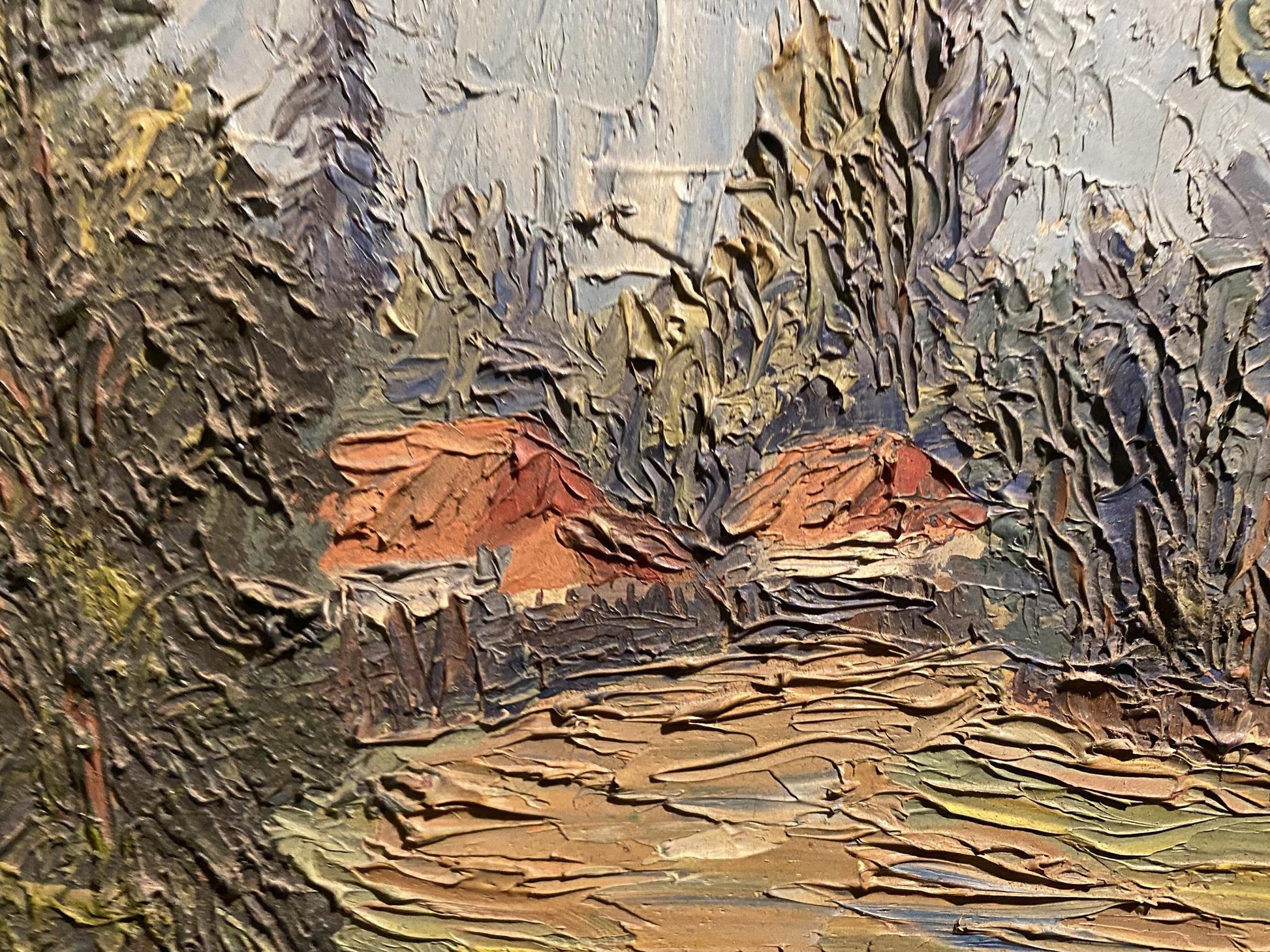 Oil painting Life in Silence rustic landscape in earthy impasto tones