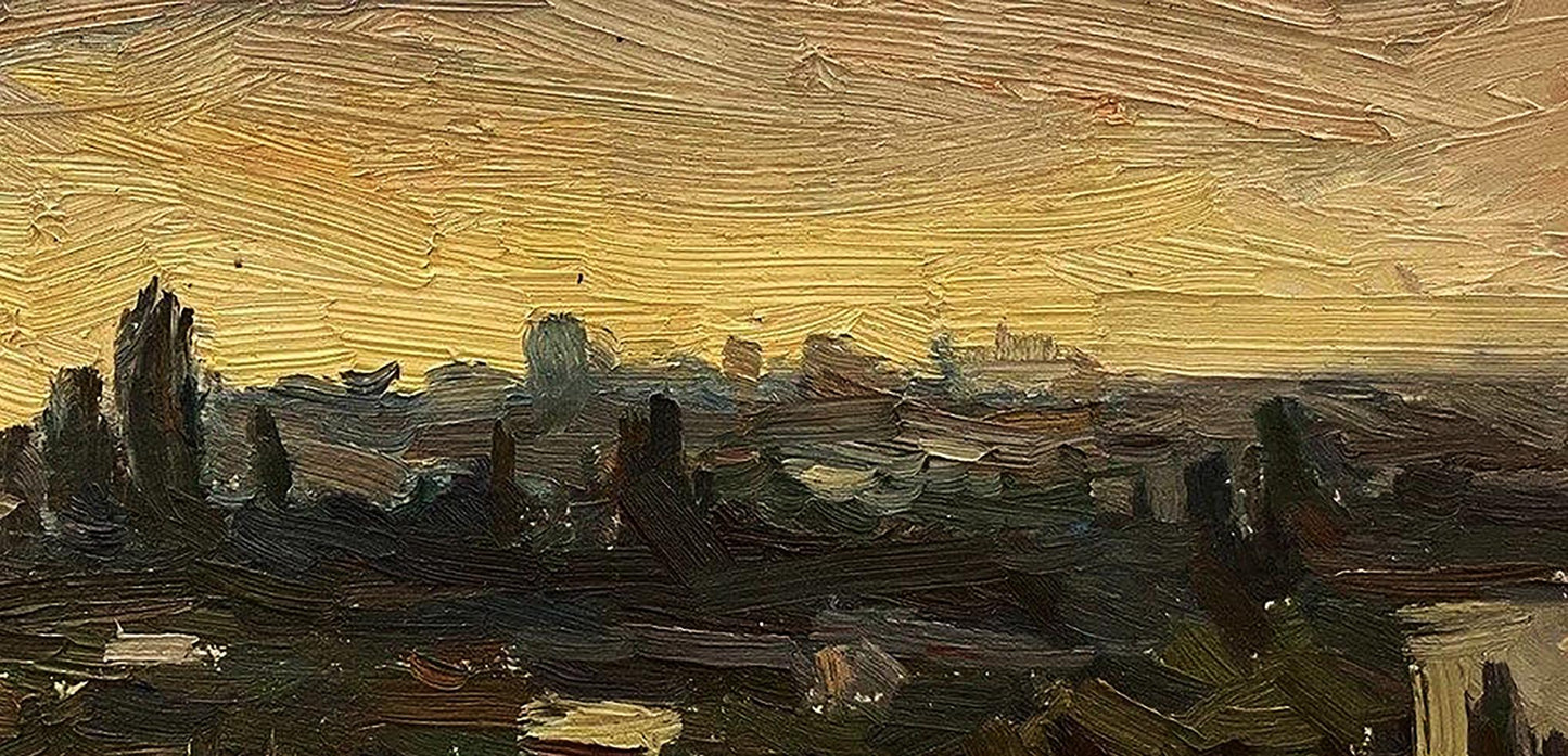 Impressionistic oil painting Evening Etude by Kravets Oleg, cityscape at dusk