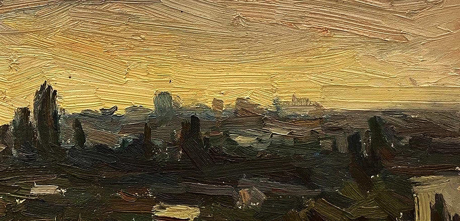 Impressionistic oil painting Evening Etude by Kravets Oleg, cityscape at dusk