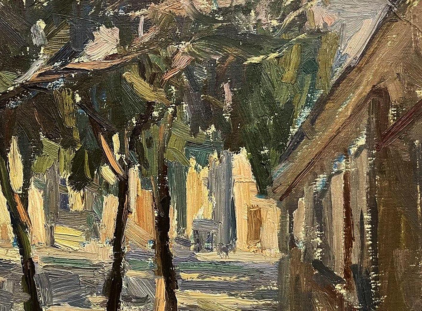 Impressionistic oil painting sketch of sunlit alleyway by Oleg Kravets