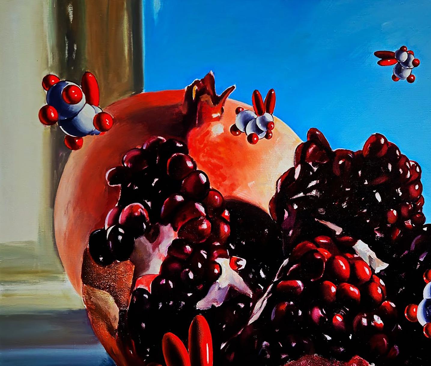 Oil painting of vibrant partially opened pomegranate by Igor Konovalov
