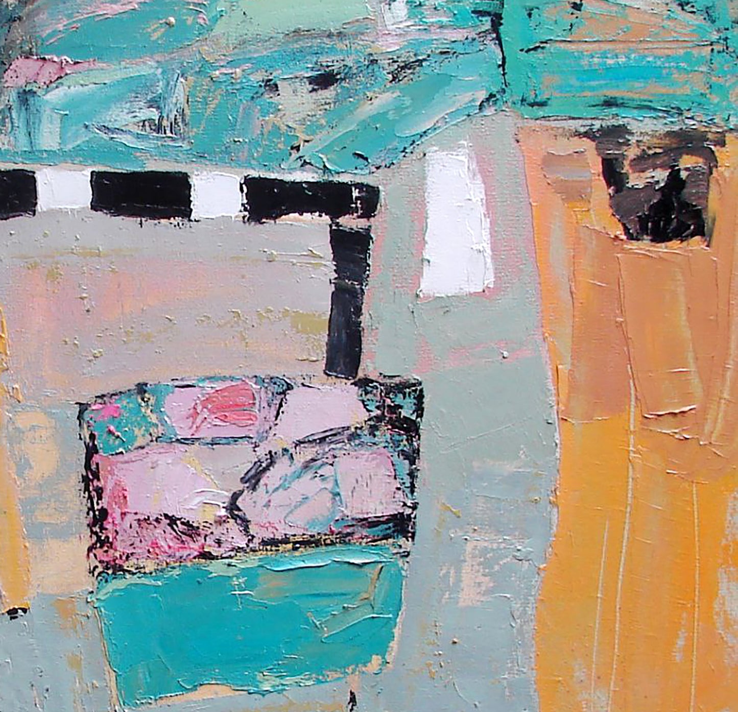 Oil painting Its just a game by Tatyana Shulyak in teal pink orange black