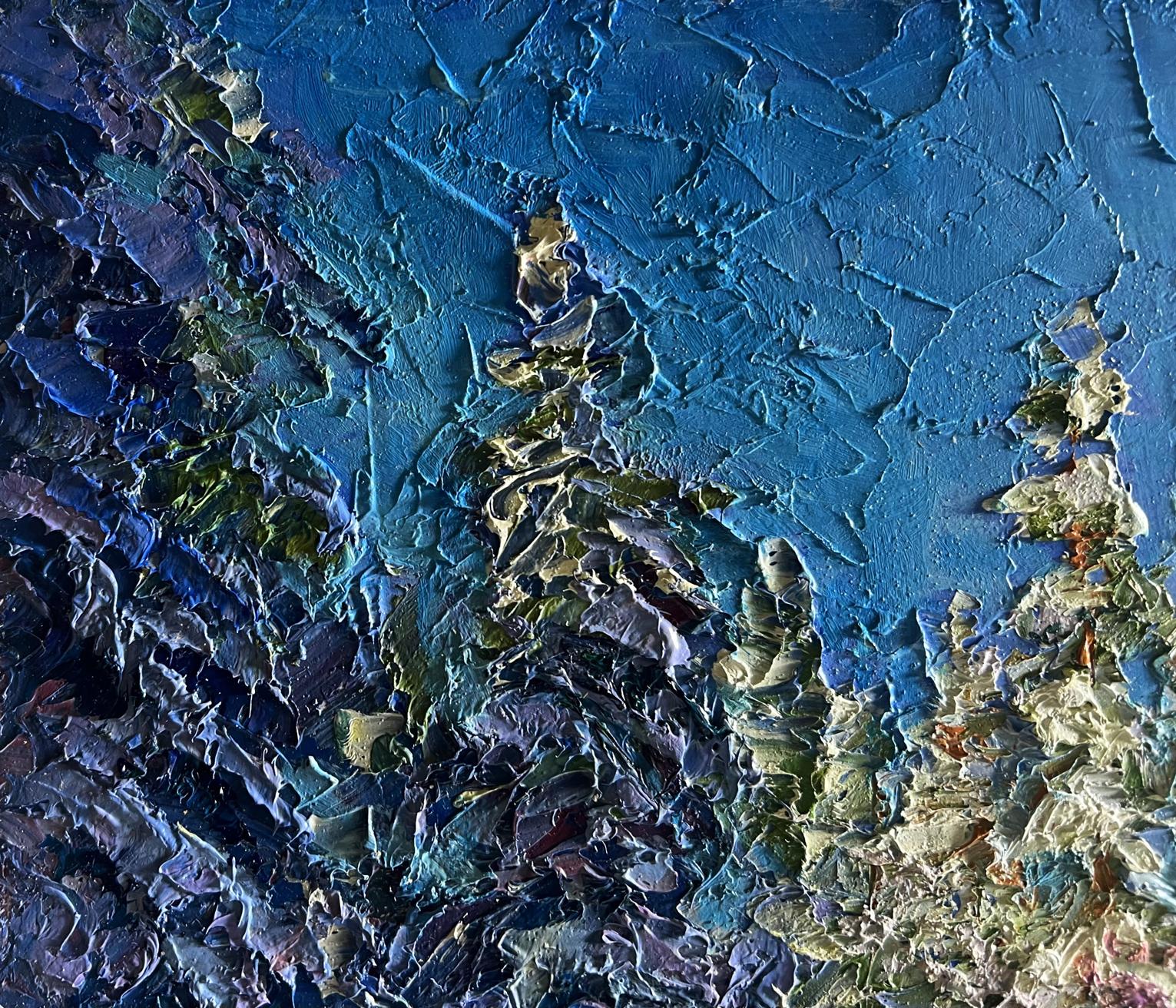 Oil painting Winter in the forest by Boris Serdyuk, textured blues and purples