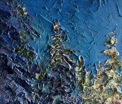 Oil painting Winter in the forest by Boris Serdyuk, textured blues and purples
