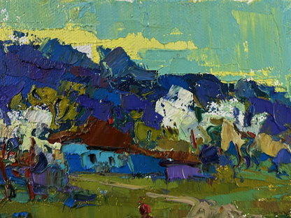 Vibrant impressionist oil painting Beyond the Village by Oksana Ivanyuk