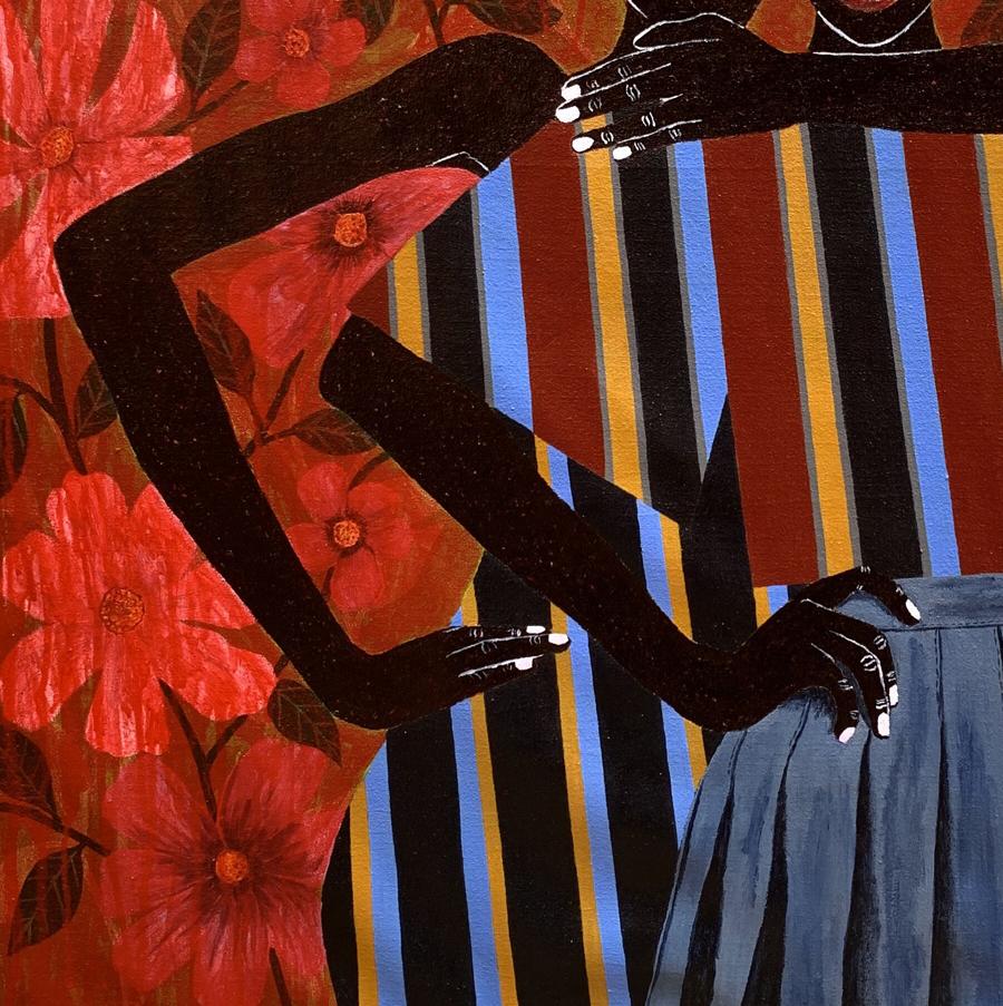 Stylized acrylic painting The Hug That Holds the World by Akintomide Akinshola