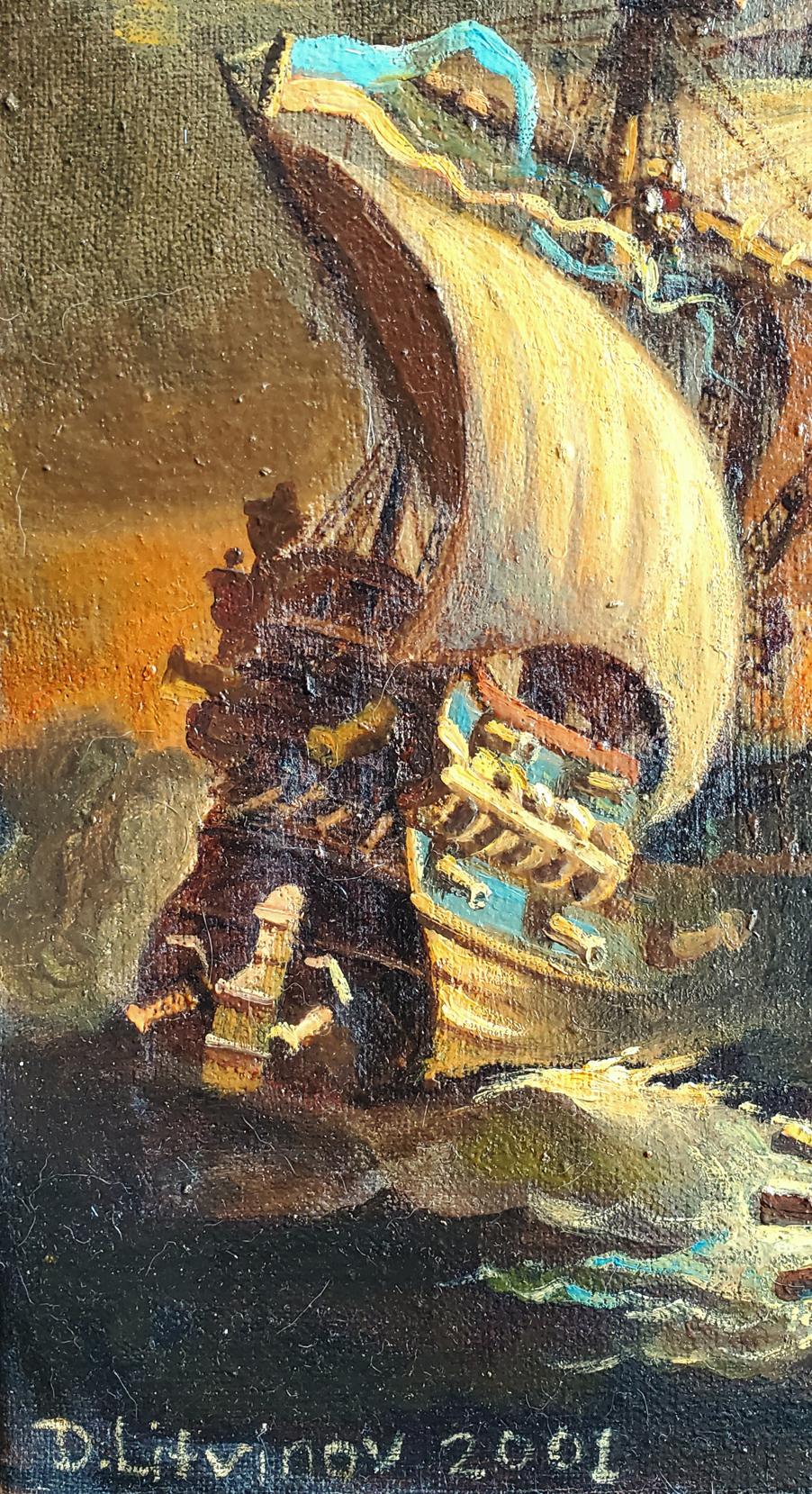 Oil painting Capture the ship by Daniil Litvinov with cream sail