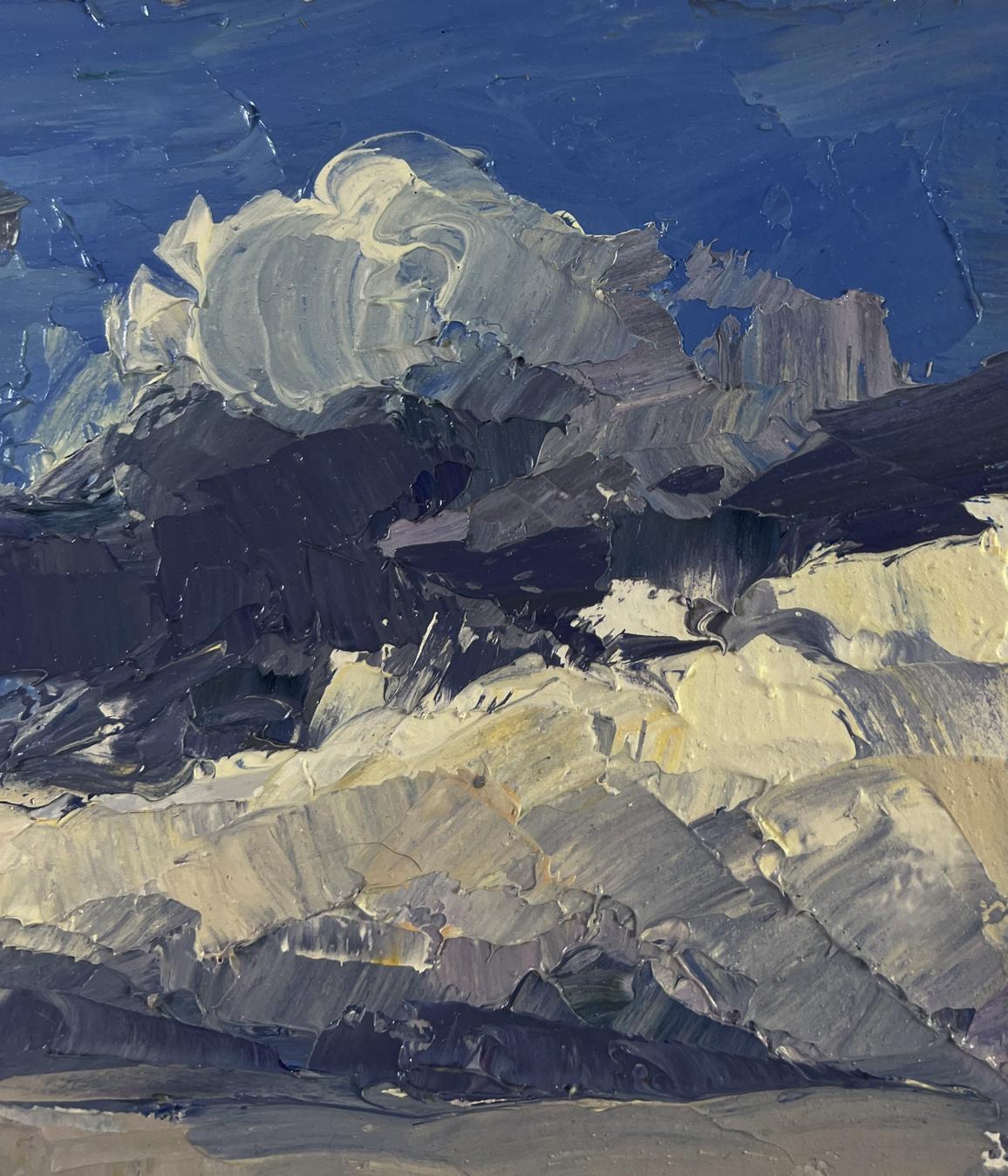 Oil painting The first rays of warm Boris Serdyuk dramatic mountain range