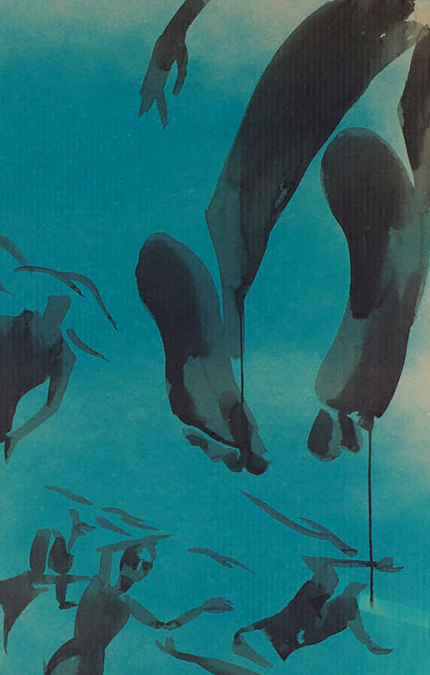 Stylized dark legs and arms in watercolor underwater painting by Dima Filatov