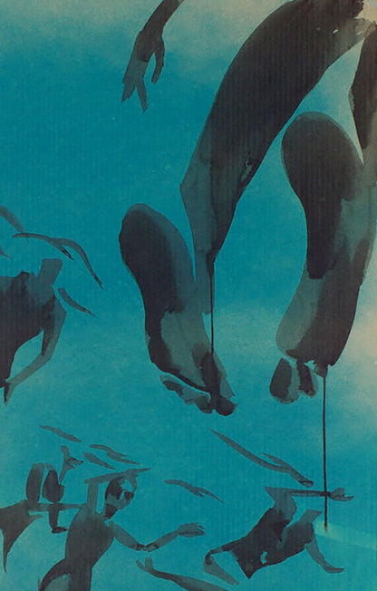 Stylized dark legs and arms in watercolor underwater painting by Dima Filatov