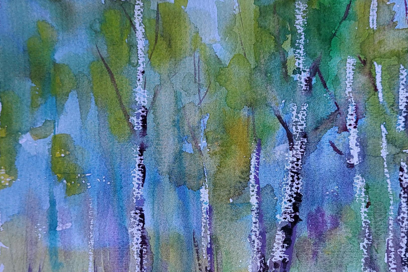 Watercolor painting Spring in the birches by Boris Serdyuk