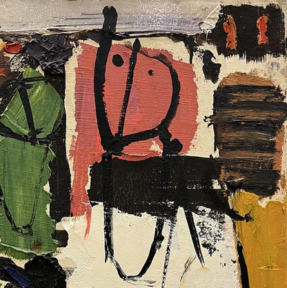 Oil painting Children by Anatoly Tertychny with bold red black green cream strokes