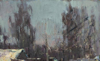 Impressionistic oil painting of bare trees by Volodymyr Pashchenko, After a cold night