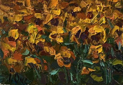 Vibrant impressionist oil painting Evening sunflowers by Oksana Ivanyuk