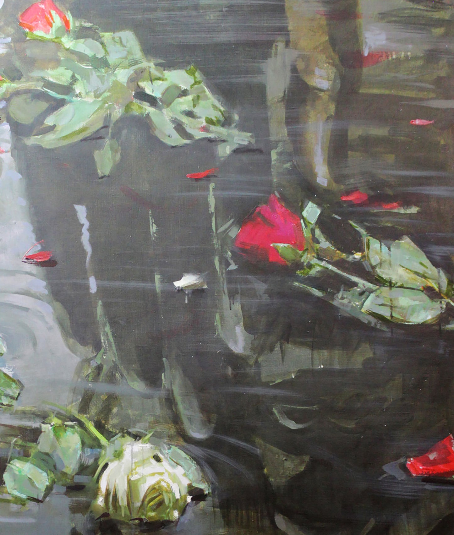 Impressionistic oil painting of red white roses by Budha Ed Potapenkov