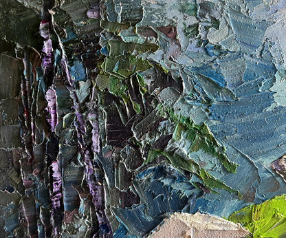 Textured oil painting Path in the forest by Boris Serdyuk with impasto blues