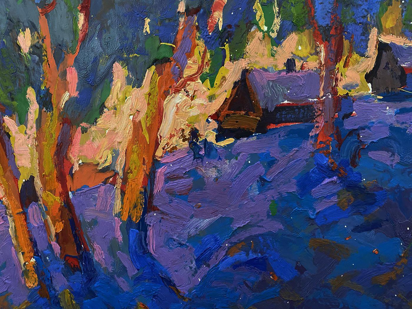 Vibrant impressionist oil painting Winter evening by Oleksiy Ivanyuk