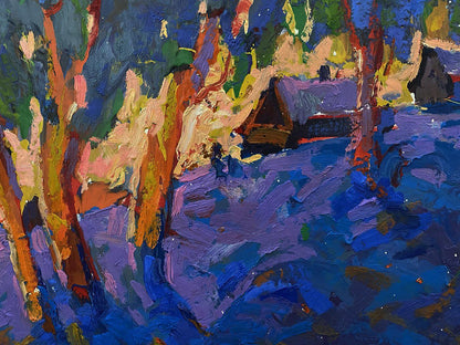 Vibrant impressionist oil painting Winter evening by Oleksiy Ivanyuk