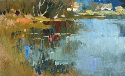 Textured impressionist lakeside oil painting Reflection of Nature by Yuriy Suprunchuk