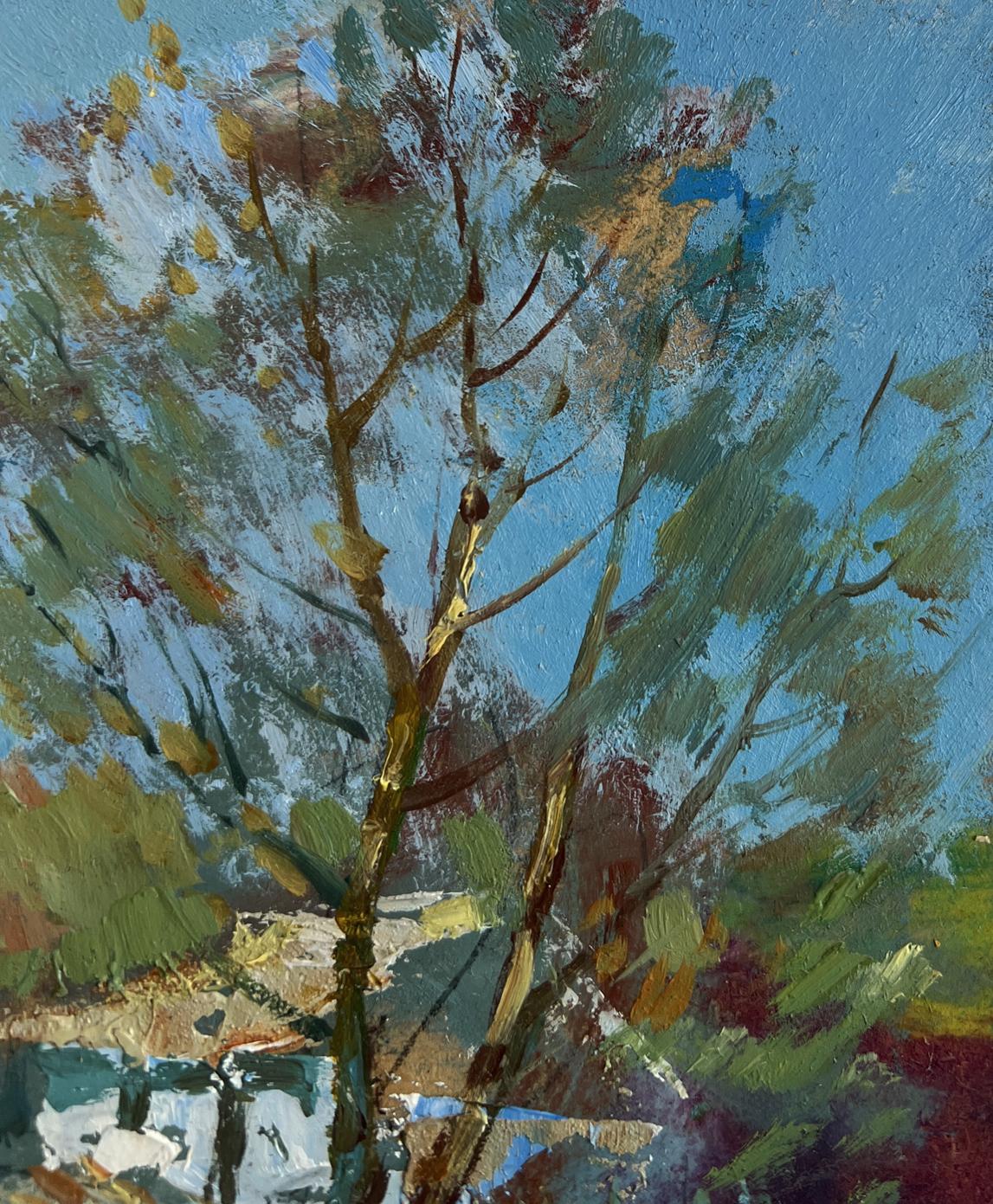 Textured impressionist oil painting In the shade of the trees by Yuriy Suprunchuk