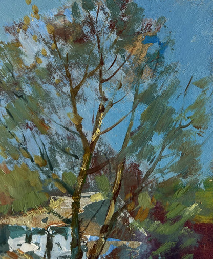 Textured impressionist oil painting In the shade of the trees by Yuriy Suprunchuk