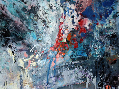 Oil painting Carnival by Alexander Dobrodiy with red blue white splashes