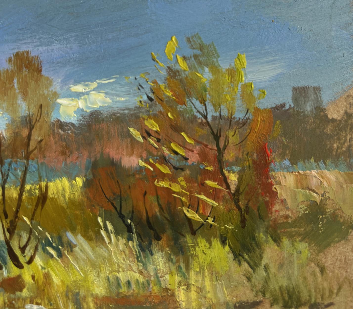 Oil painting of river in golden foliage by Yuriy Suprunchuk