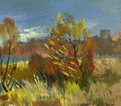 Oil painting of river in golden foliage by Yuriy Suprunchuk