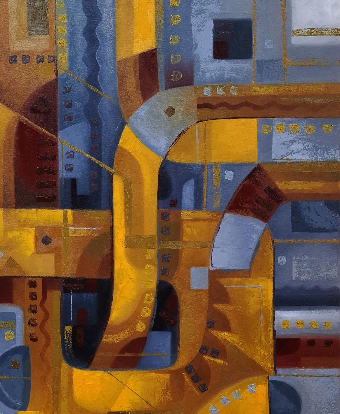 Urban Jazz Music oil painting by Sergiy Voichenko, abstract geometric shapes