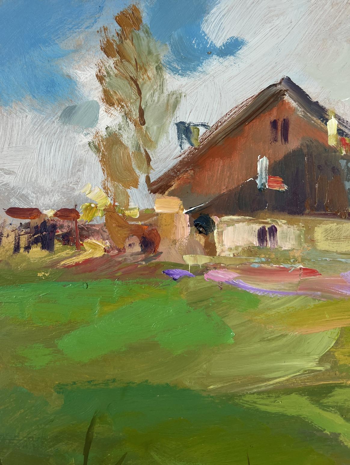 Oil painting of rustic red-brown house by Yuriy Suprunchuk
