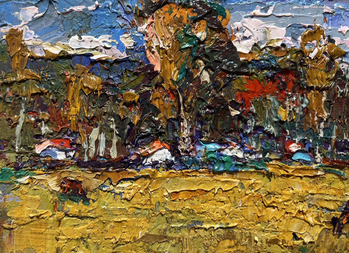 Vibrant impressionist oil painting On the yellow autumn meadows by Oksana Ivanyuk