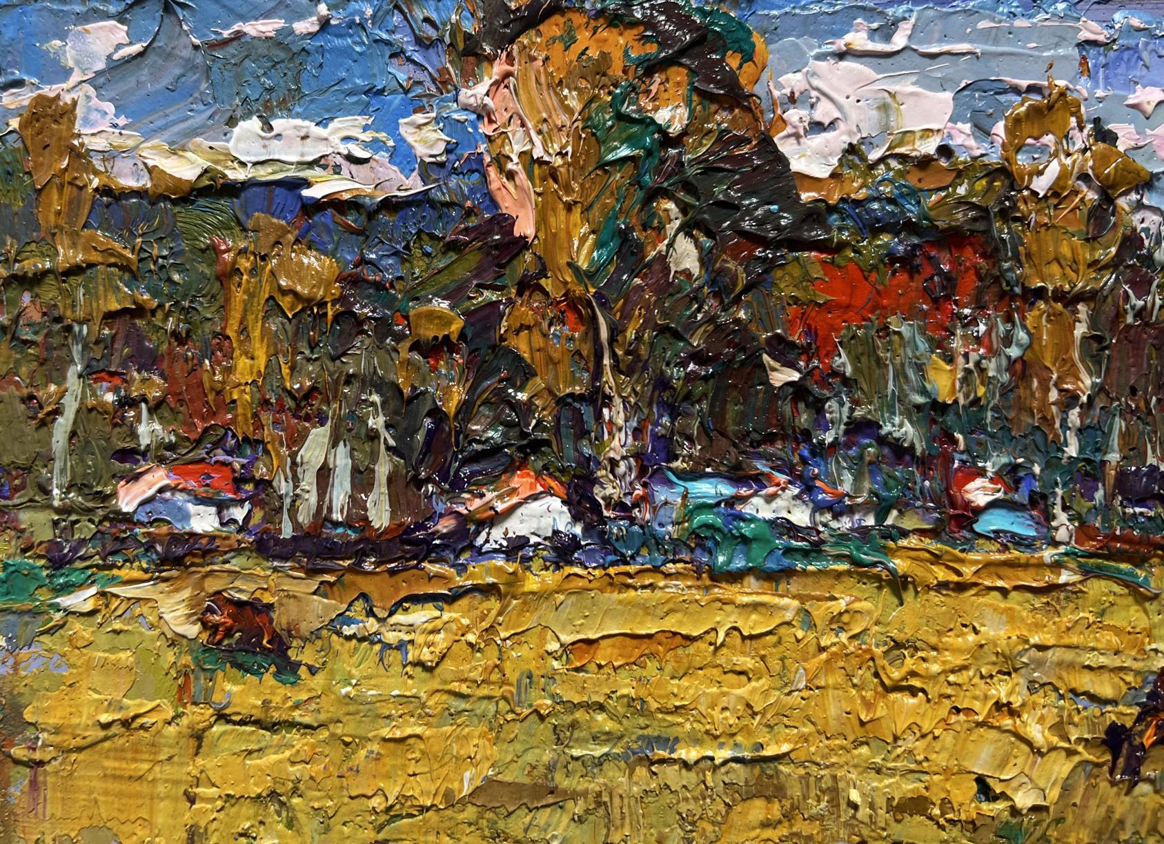 Vibrant impressionist oil painting On the yellow autumn meadows by Oksana Ivanyuk