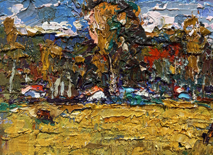 Vibrant impressionist oil painting On the yellow autumn meadows by Oksana Ivanyuk